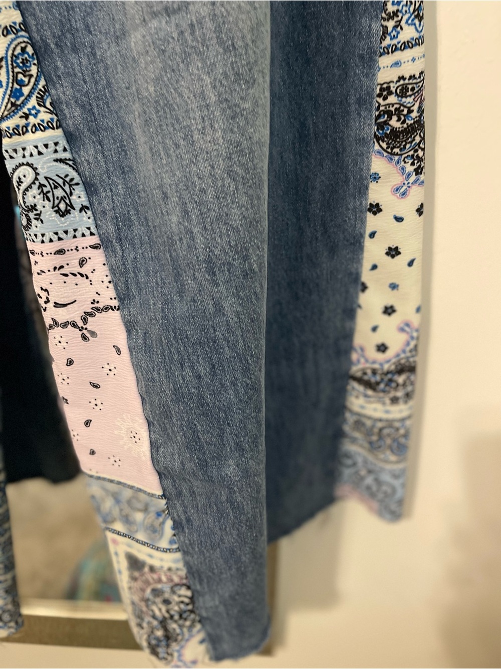Wide-Leg Blue Denim Jeans with Bandana Inset Panels - Picture 3 of 5